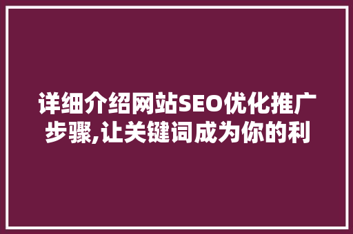 详细介绍网站SEO优化推广步骤,让关键词成为你的利器