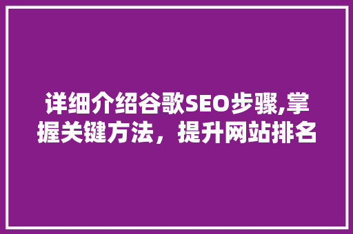详细介绍谷歌SEO步骤,掌握关键方法，提升网站排名