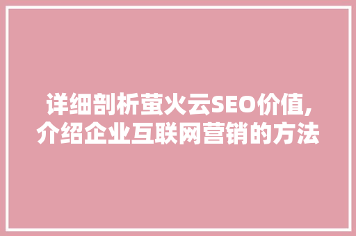详细剖析萤火云SEO价值,介绍企业互联网营销的方法