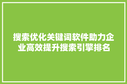 搜索优化关键词软件助力企业高效提升搜索引擎排名