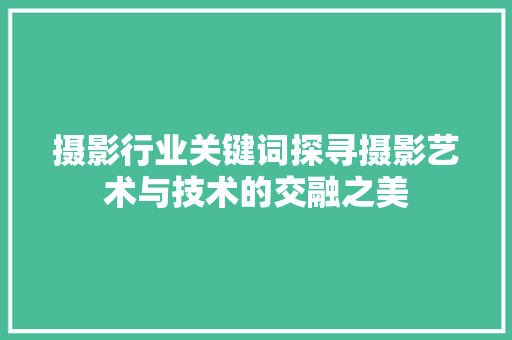 摄影行业关键词探寻摄影艺术与技术的交融之美