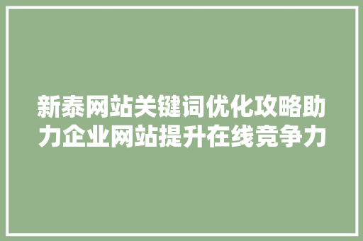 新泰网站关键词优化攻略助力企业网站提升在线竞争力