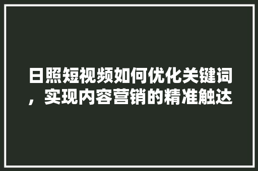 日照短视频如何优化关键词，实现内容营销的精准触达