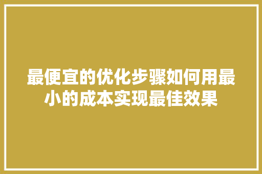 最便宜的优化步骤如何用最小的成本实现最佳效果