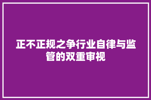正不正规之争行业自律与监管的双重审视