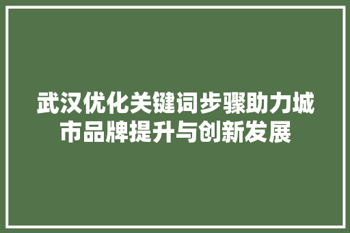 武汉优化关键词步骤助力城市品牌提升与创新发展