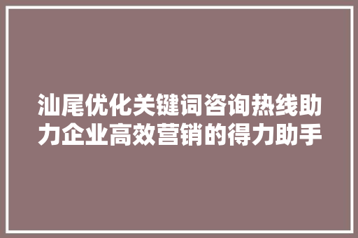 汕尾优化关键词咨询热线助力企业高效营销的得力助手