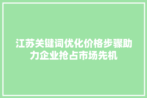 江苏关键词优化价格步骤助力企业抢占市场先机