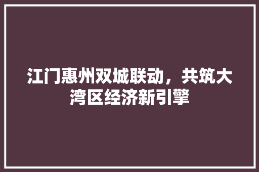江门惠州双城联动，共筑大湾区经济新引擎