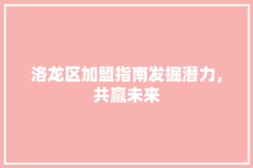 洛龙区加盟指南发掘潜力，共赢未来