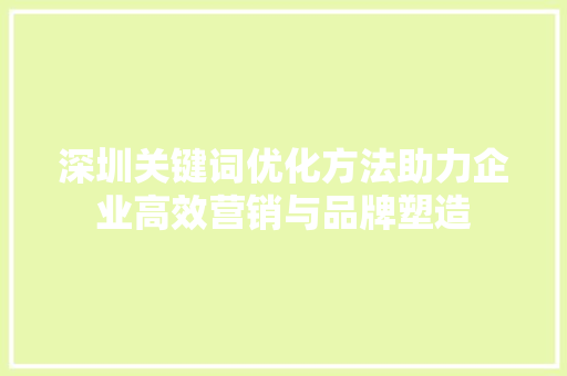 深圳关键词优化方法助力企业高效营销与品牌塑造