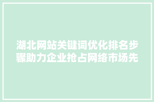 湖北网站关键词优化排名步骤助力企业抢占网络市场先机