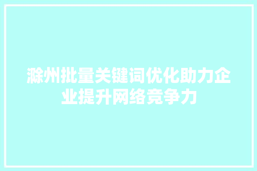 滁州批量关键词优化助力企业提升网络竞争力
