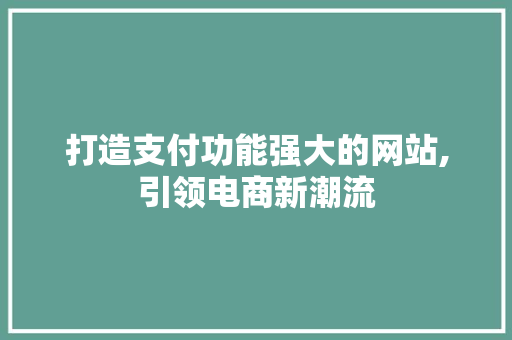 打造支付功能强大的网站,引领电商新潮流