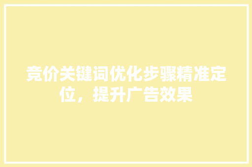竞价关键词优化步骤精准定位，提升广告效果
