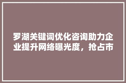 罗湖关键词优化咨询助力企业提升网络曝光度，抢占市场先机