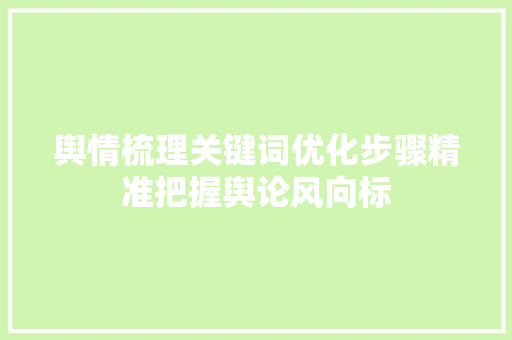 舆情梳理关键词优化步骤精准把握舆论风向标