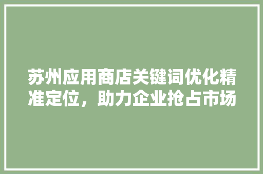 苏州应用商店关键词优化精准定位，助力企业抢占市场先机