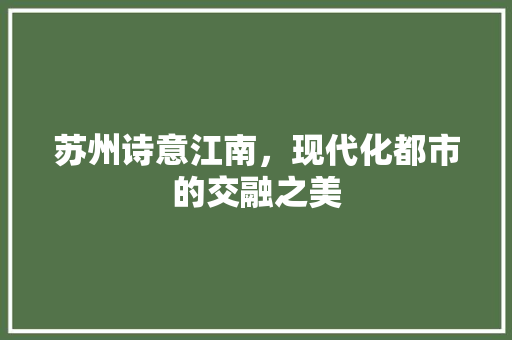 苏州诗意江南，现代化都市的交融之美