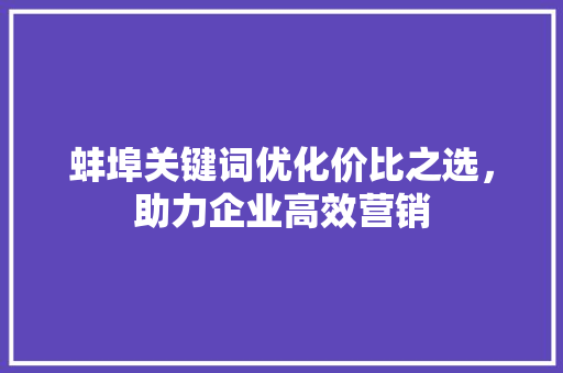 蚌埠关键词优化价比之选，助力企业高效营销