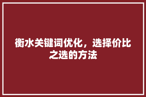 衡水关键词优化，选择价比之选的方法