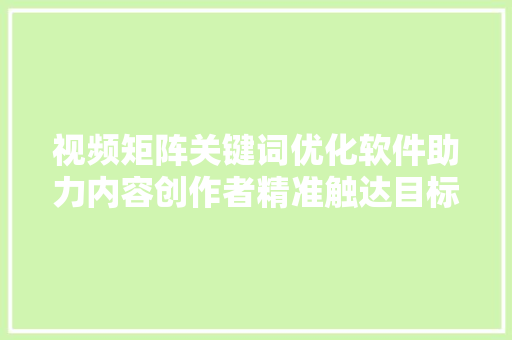 视频矩阵关键词优化软件助力内容创作者精准触达目标受众