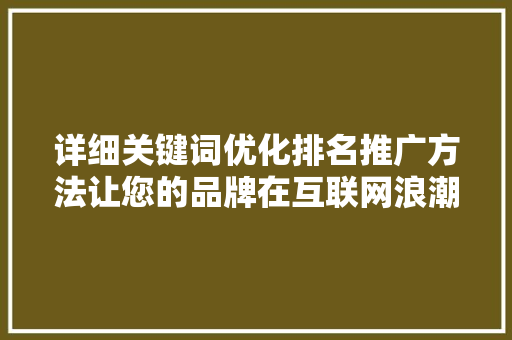 详细关键词优化排名推广方法让您的品牌在互联网浪潮中脱颖而出