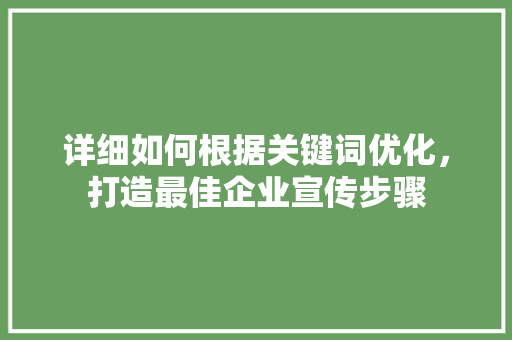 详细如何根据关键词优化，打造最佳企业宣传步骤 SEO教程