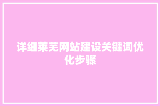 详细莱芜网站建设关键词优化步骤 建站教程