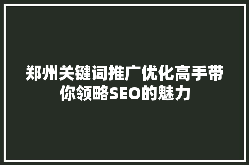 郑州关键词推广优化高手带你领略SEO的魅力