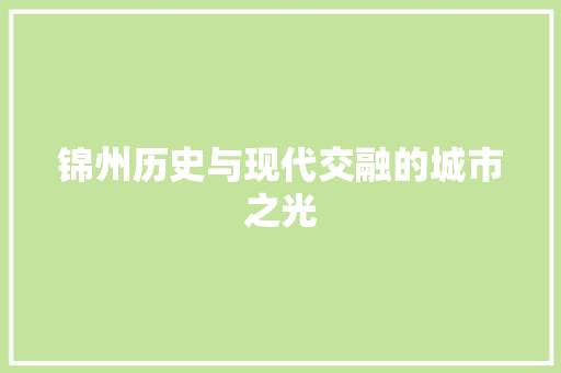 锦州历史与现代交融的城市之光