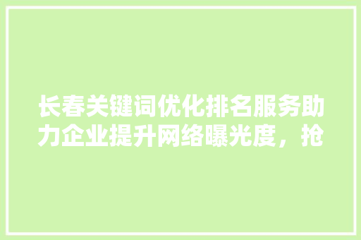 长春关键词优化排名服务助力企业提升网络曝光度，抢占市场先机