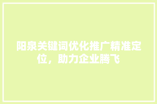 阳泉关键词优化推广精准定位，助力企业腾飞