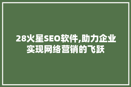 28火星SEO软件,助力企业实现网络营销的飞跃