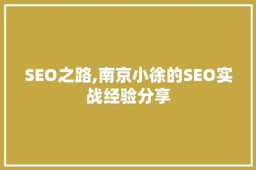 SEO之路,南京小徐的SEO实战经验分享