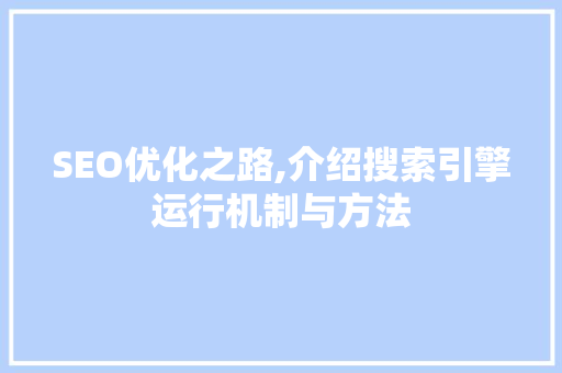 SEO优化之路,介绍搜索引擎运行机制与方法