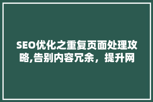 SEO优化之重复页面处理攻略,告别内容冗余，提升网站权重