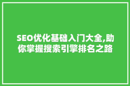 SEO优化基础入门大全,助你掌握搜索引擎排名之路