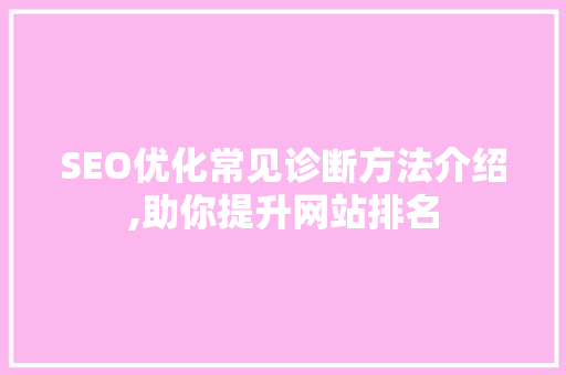 SEO优化常见诊断方法介绍,助你提升网站排名