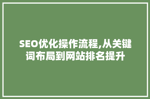 SEO优化操作流程,从关键词布局到网站排名提升