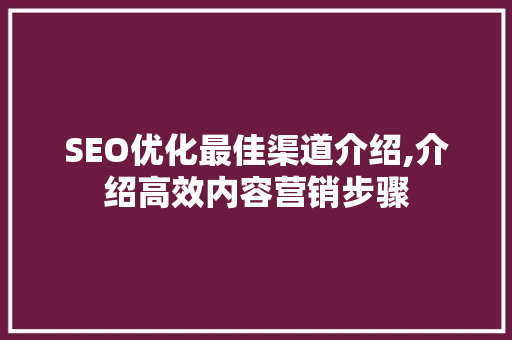 SEO优化最佳渠道介绍,介绍高效内容营销步骤