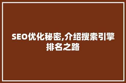 SEO优化秘密,介绍搜索引擎排名之路