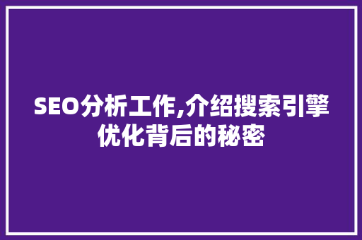 SEO分析工作,介绍搜索引擎优化背后的秘密