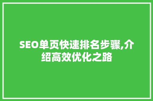 SEO单页快速排名步骤,介绍高效优化之路