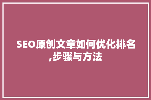 SEO原创文章如何优化排名,步骤与方法