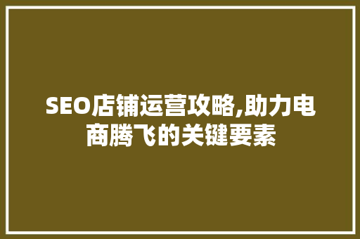 SEO店铺运营攻略,助力电商腾飞的关键要素