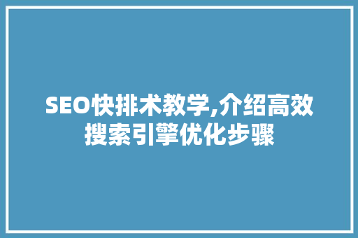 SEO快排术教学,介绍高效搜索引擎优化步骤