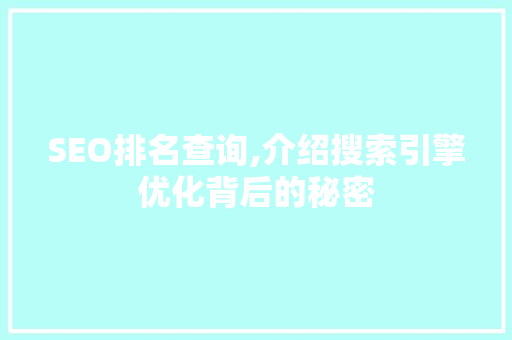 SEO排名查询,介绍搜索引擎优化背后的秘密