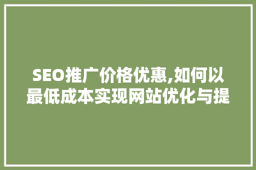 SEO推广价格优惠,如何以最低成本实现网站优化与提升 建站教程