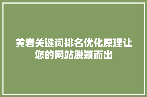 黄岩关键词排名优化原理让您的网站脱颖而出